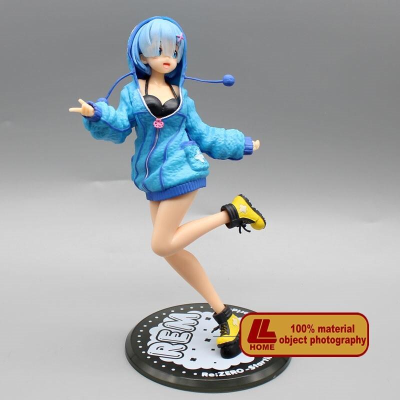 Anime Re Life In a Different World Rem Blue Hooded Clothes PVC Figure Toy Gift