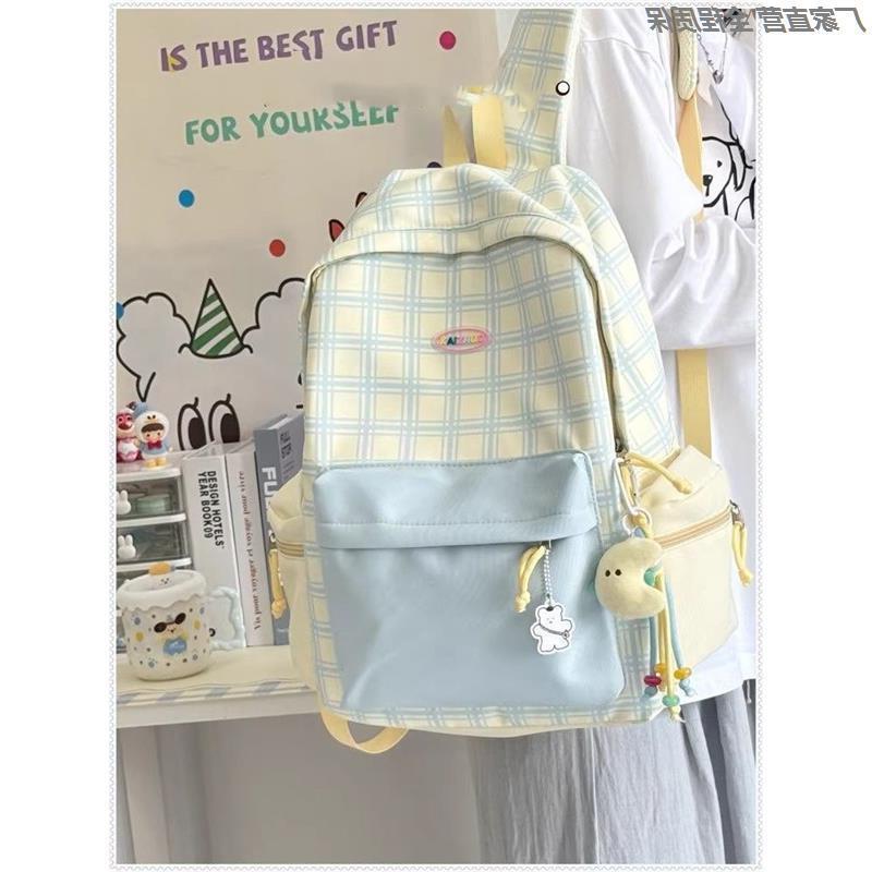 Schoolbag New Cute Niche Lattice Female High School Student Large Capacity Versatile Mori Travel Middle School Student Girl Backpack