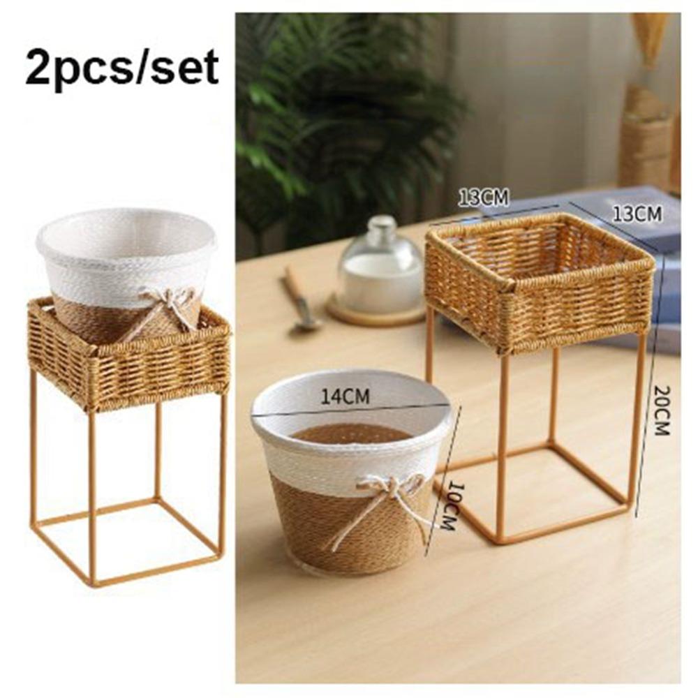 Mini Imitation Rattan Blumenständer Vitrine Pflanztopf Dekorativ