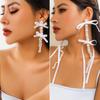Exaggerated Fabric Tassel Stud Earrings Personalized Bow Ribbon Imitation Pearl Crystal Flower Earrings