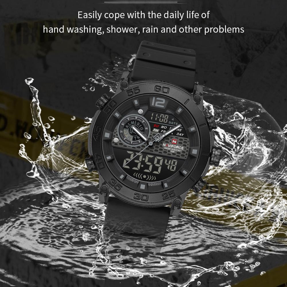 NAVIFORCE Men's Sports Watch Quartz Movement LCD Digital Watch Date Day Chronograph Waterproof Silicone Strap Boys Multifunctional Watch NF6104