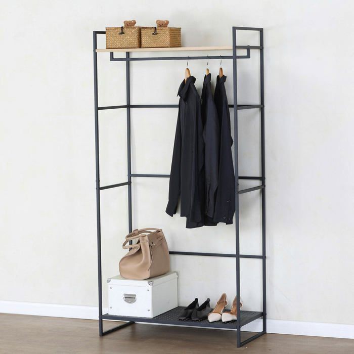 Armoire ouverte multifonctionnelle - AKTIVE - 83x39x167 cm - Porte-vêtements - Étagère en bois - Étagère en métal