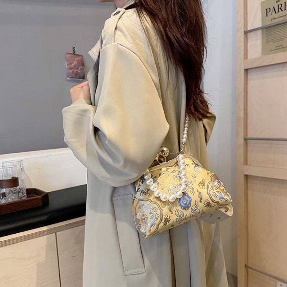 Pearl Chinese Style Handbag Shoulder Ladies Shell Bag Trendy Embroidery Banquet Bag  Party