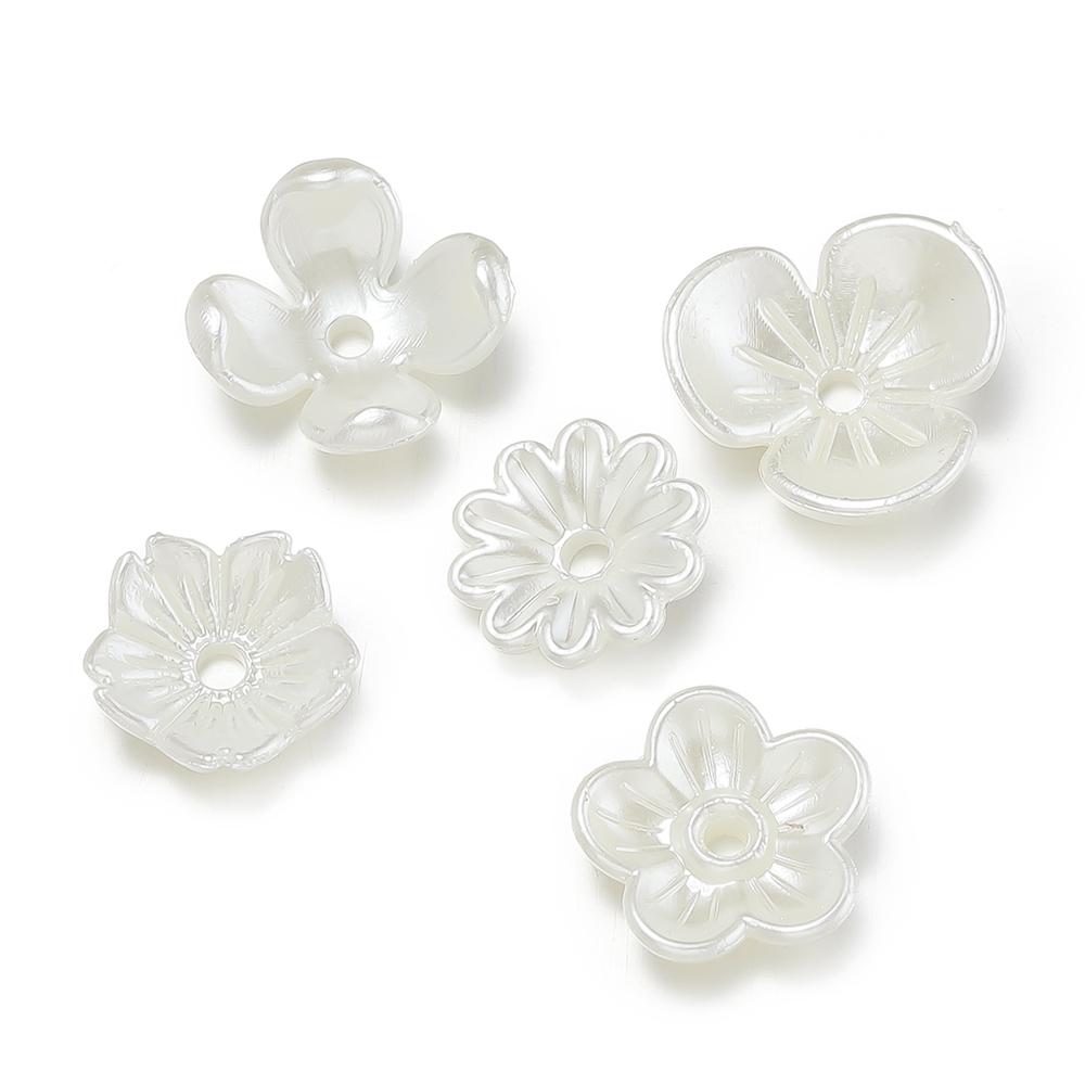 100pcs/lot Spacer Beads Pearl White Imitation Pearl Flower End Bead Caps For  DIY Jewelry Making Findings Accessories