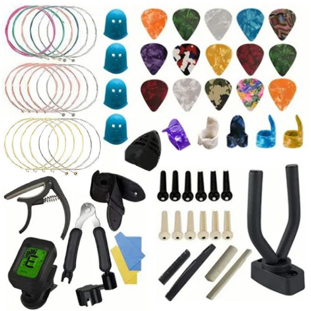 66Pcs Guitar Accessories Kit Tuner Capo Pick Bracket Repair Tools Set for Banjo Mandolin