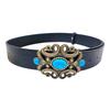 Retro Western Turquoise Belt with Distressed Silver Color Carved Buttons Natural Blue Turquoise Rodeo Style Cowboy Cowgirl Waistband