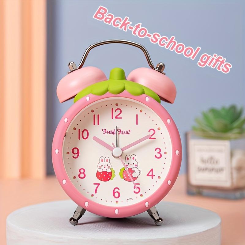 Modern Silent Strawberry Alarm Clock Battery Powered, Non Ticking, Antique Watch, Suitable for Office, Home, Kitchen, Bedroom, School, Black Pink Red