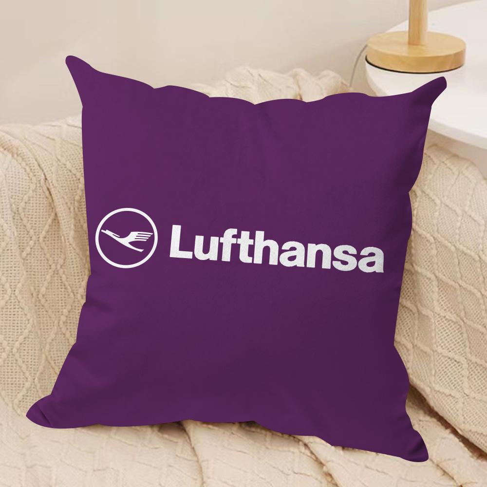 L-Lufthansa German Airlines Cushion Cover Soft Plush Fabric Double-Sided Printed Sofa Cushion Cover for All Seasons Home Decor