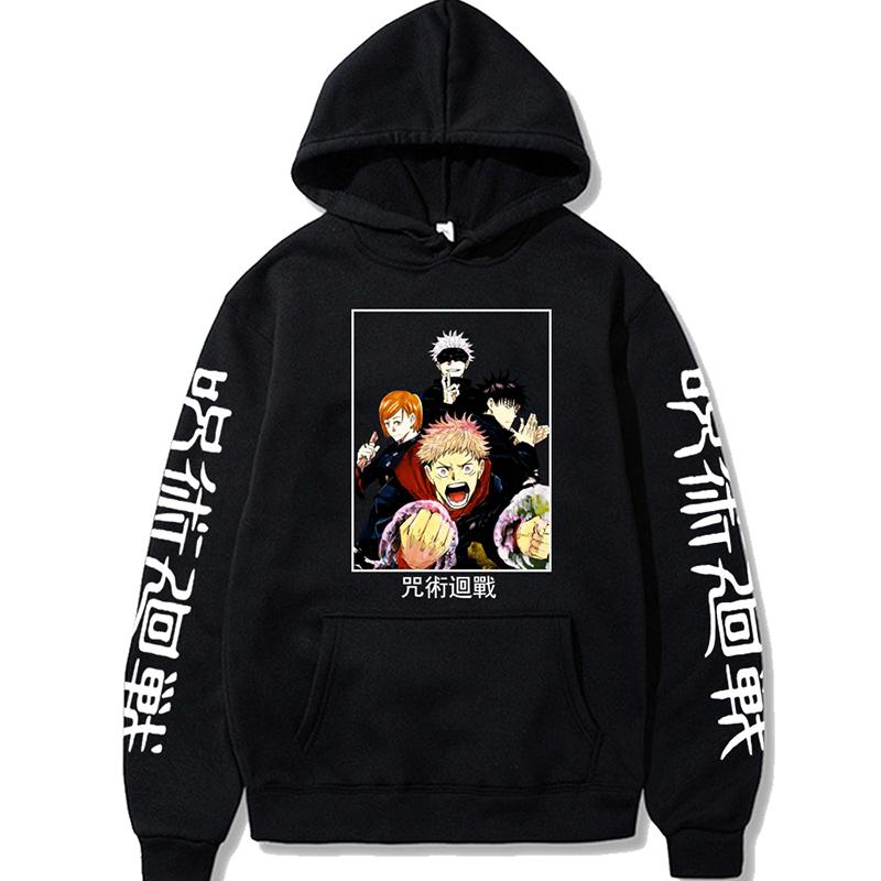 

Худи с графическим принтом Jujutsu Kaisen, винтажный худи оверсайз с капюшоном, длинные рукава, мягкий худи для мужчин и женщин S