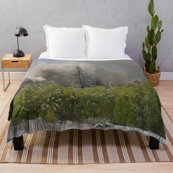 Scenery Flannel Throw Blanket Mountain Cloud Snow Beautiful Landscape Blanket For Boys Girls Gifts King Queen Size Lightweight
