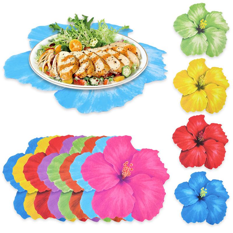 8Pcs Hawaiian Hibiscus Flower Shape Paper Placemat Summer Wedding Birthday Party Dining Table Decor Supplies Disposable Tablemat