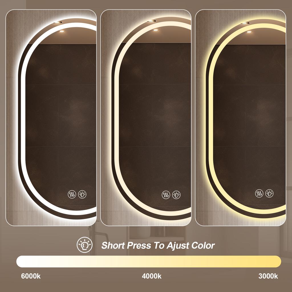60*90cm  Frameless Oval Wall-Mounted Smart Mirror, Anti-Fog Touch Screen Bathroom Mirror