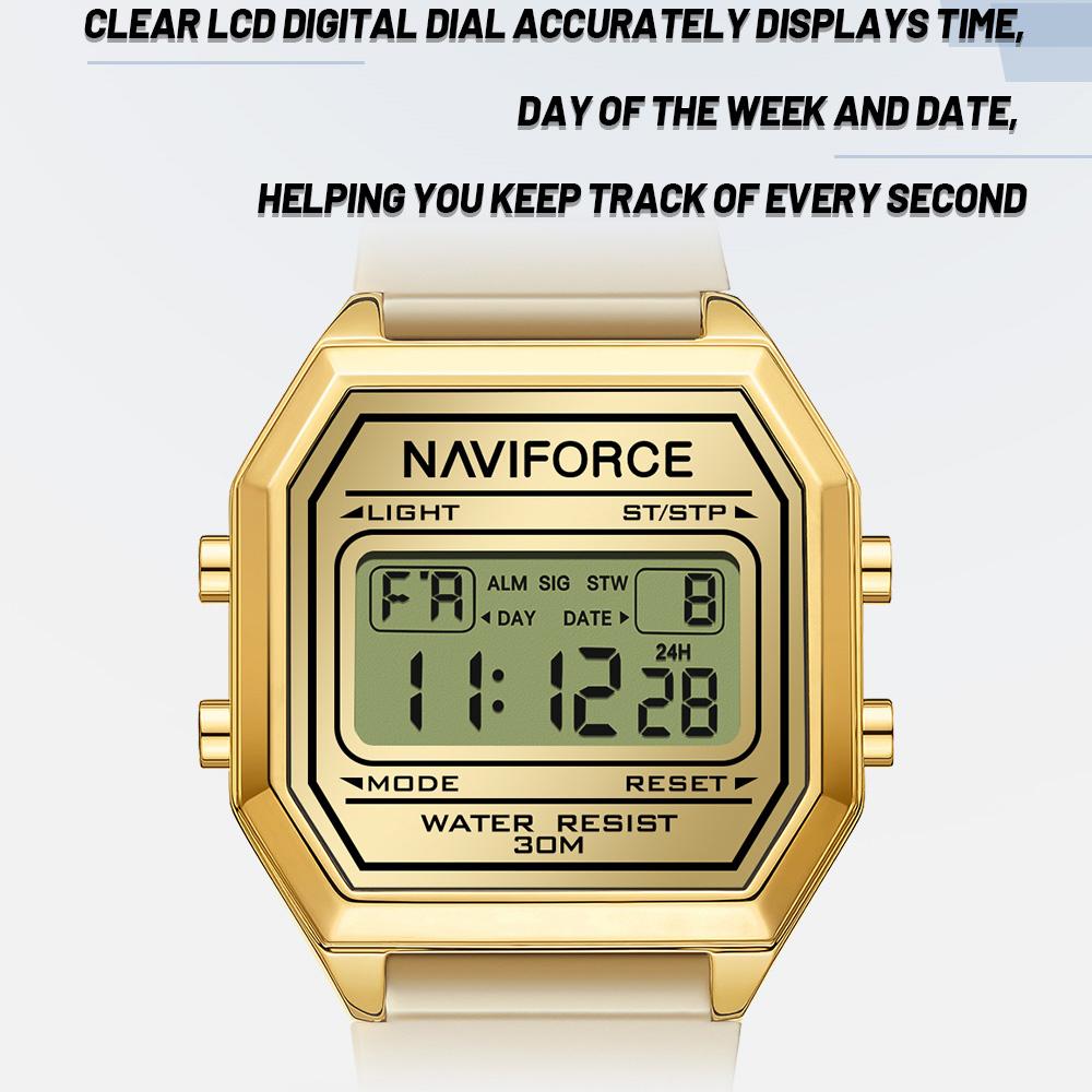 NAVIFORCE Lightweight Digital Watch for Lady Women Silicone Strap Night Pattern Alarm Calendar Chronograph Waterproof Ladies Casual Watch NF5063T