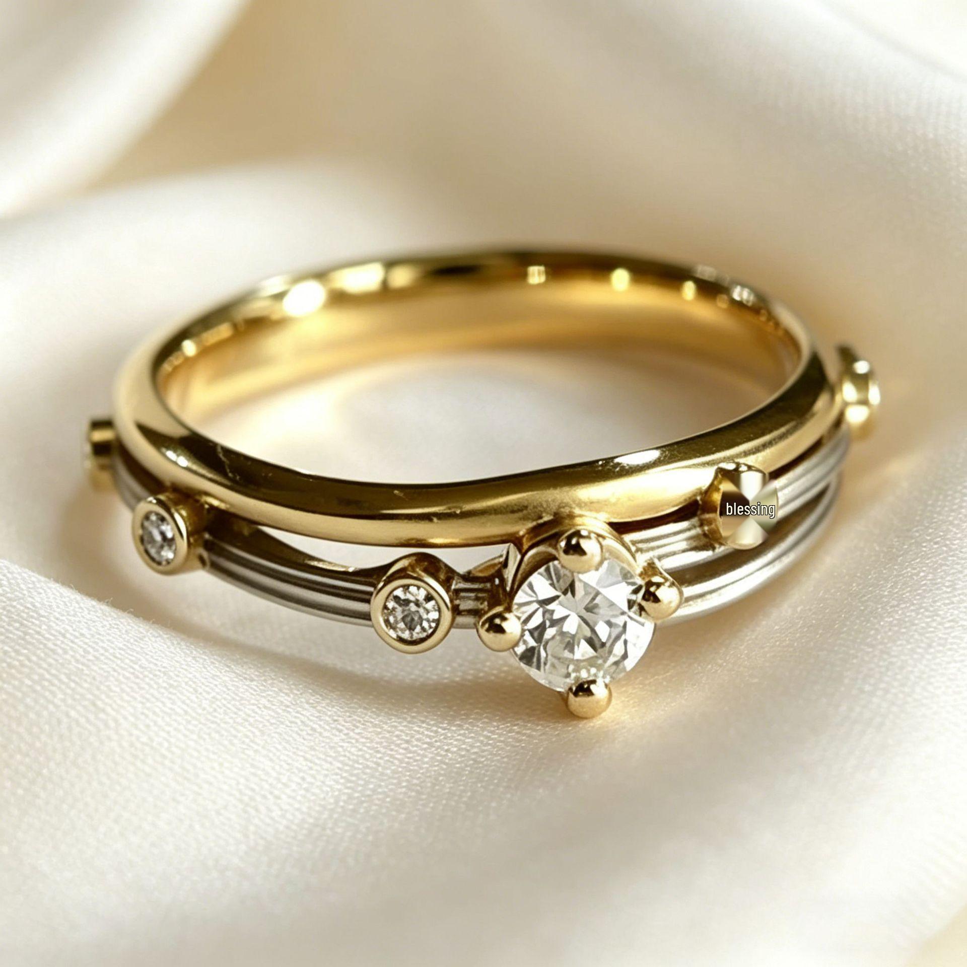 Yanbai Two-Tone Planet Zirconia Ring - Stylish High-End Wedding Accessory Size 6