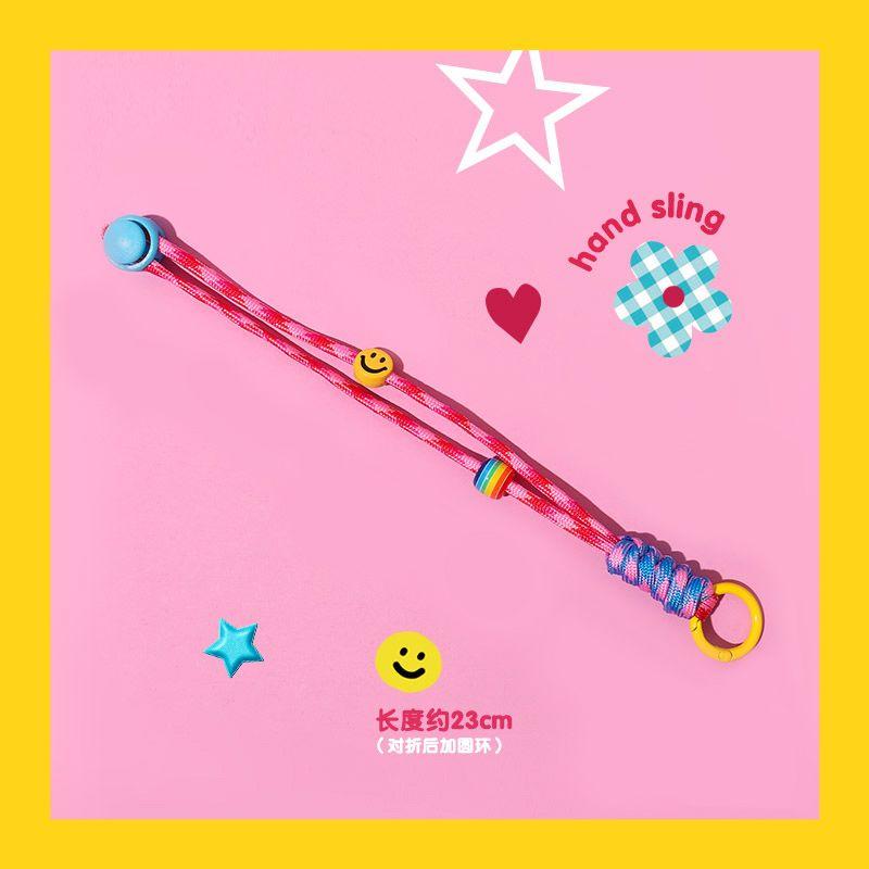

Japanese Style Cat Rice Original Handmade Smiley Face Carrying Strap Pink Purple Lanyard Elastic Multifunctional Mobile Phone Strap U Disk Camera Smiley Lanyard-Pink
