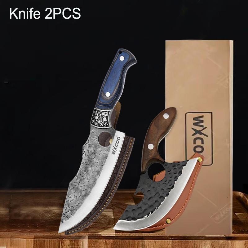 Multifunctional Butcher Knife with Sheath Kitchen Boning Knife Meat Cleaver BBQ Cutter Stainless Steel Hand-forged Chef Knife