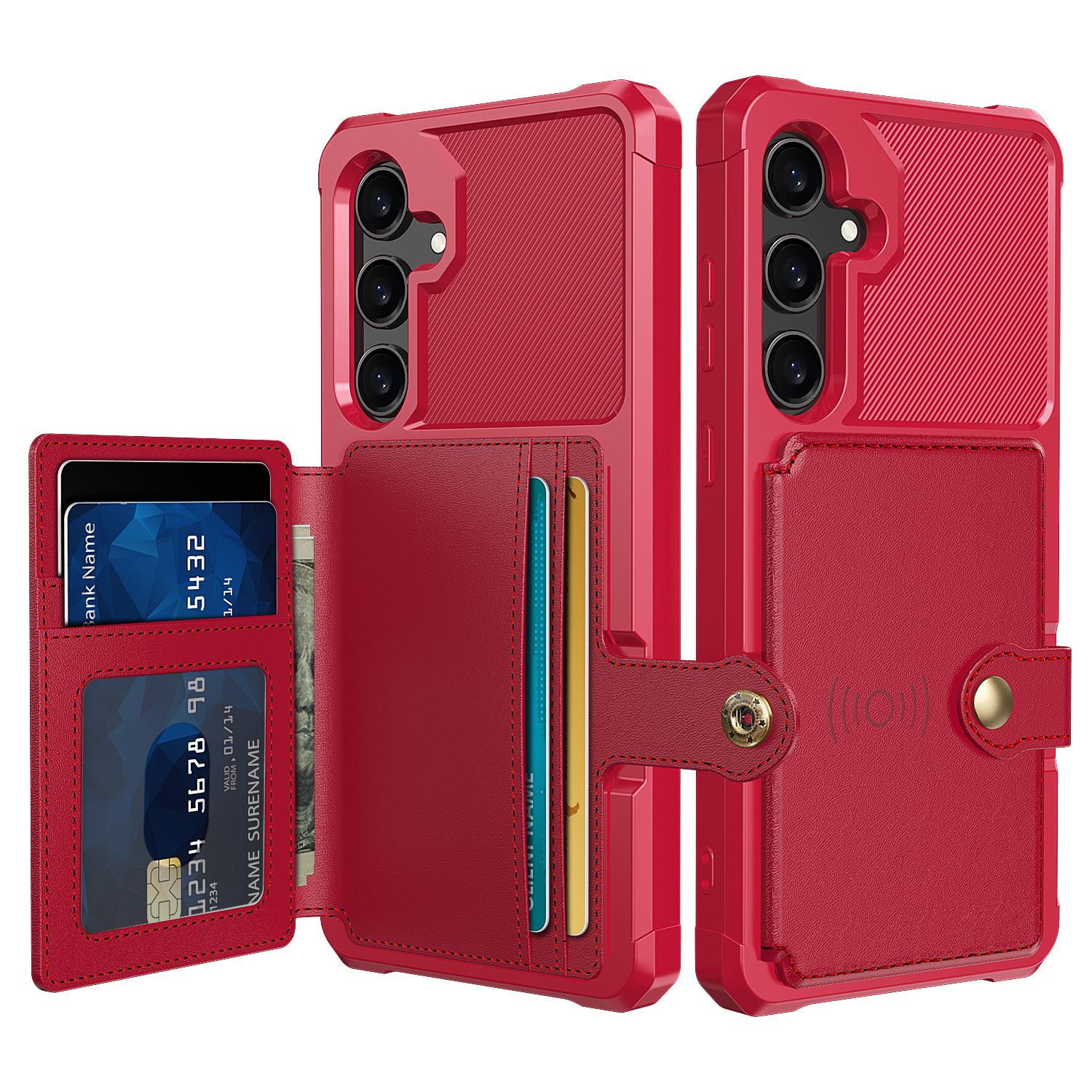 

For Samsung Galaxy S25+ Case with Card Holder PU Leather+TPU Phone Back Cover Red