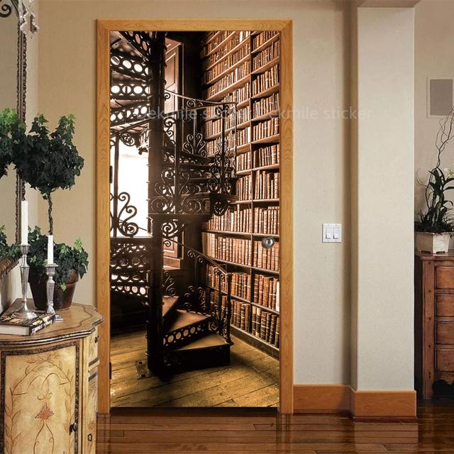 Hnědá samolepka na dveře Vinylové dekorativní dveře Wood Grain 3D chodník Krajina Lepicí tapeta na dveře ocelové přední Deur samolepky