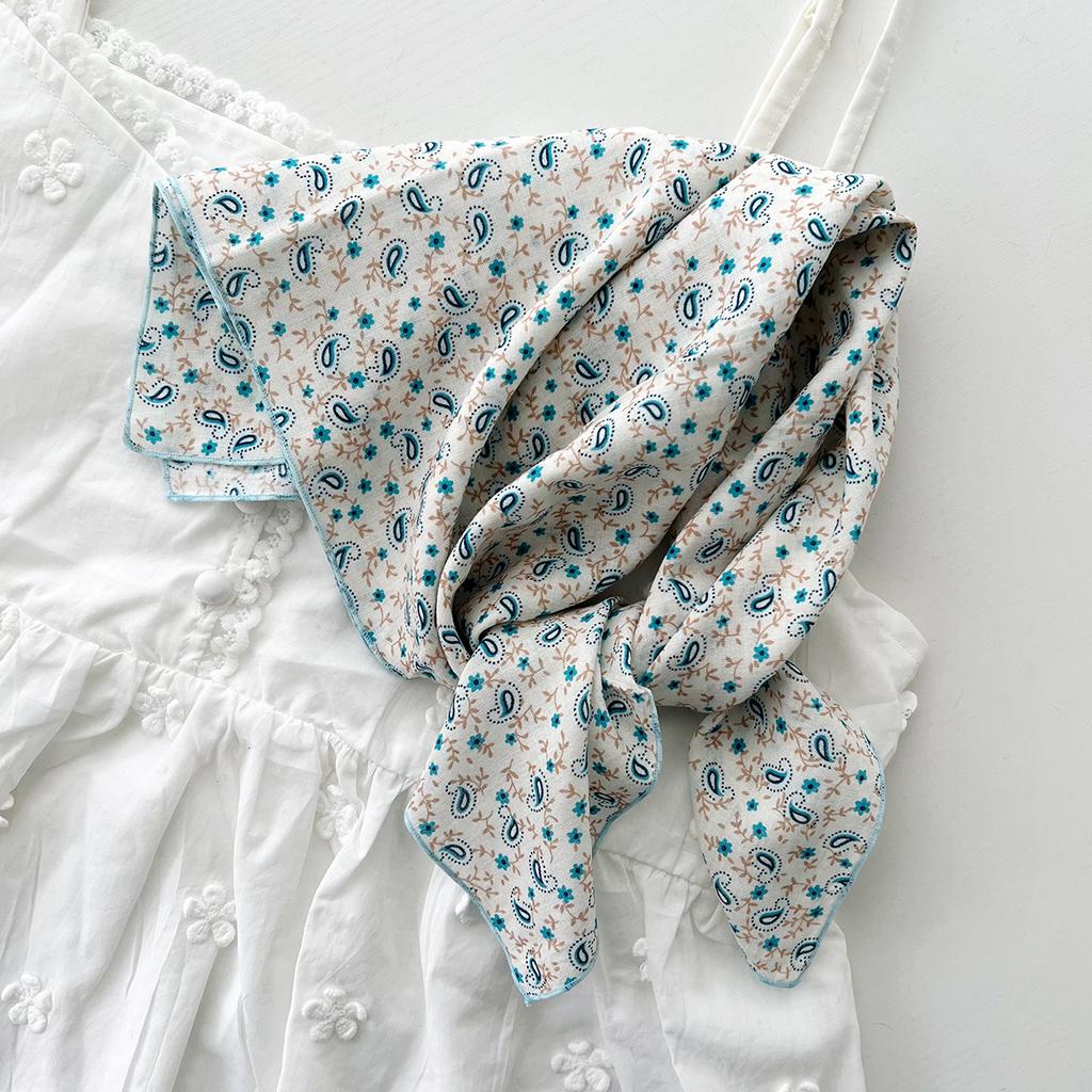 New cashew flower cotton square scarf Japanese floral literary and retro scarf spring, summer and autumn decorative headband headscarf