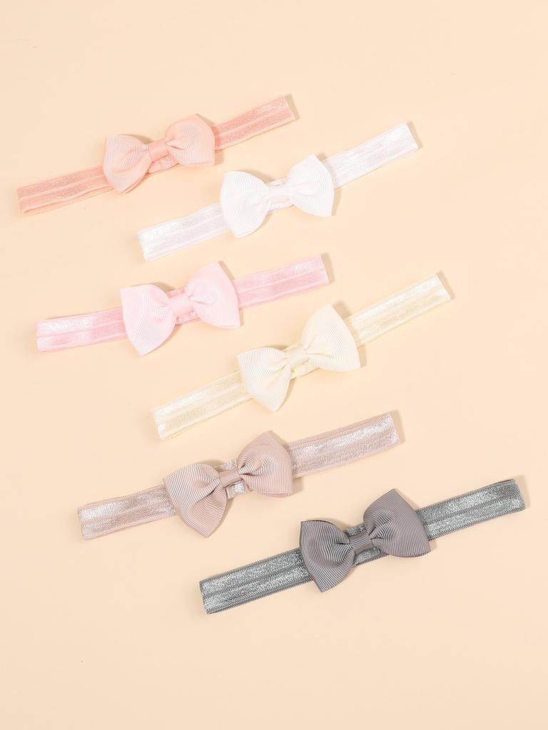 6Pcs/set Solid Bowknot Headband for Baby Girls Grograin Ribbon Headwear Elastic Hair Bands Infant Kids Hair Accessories