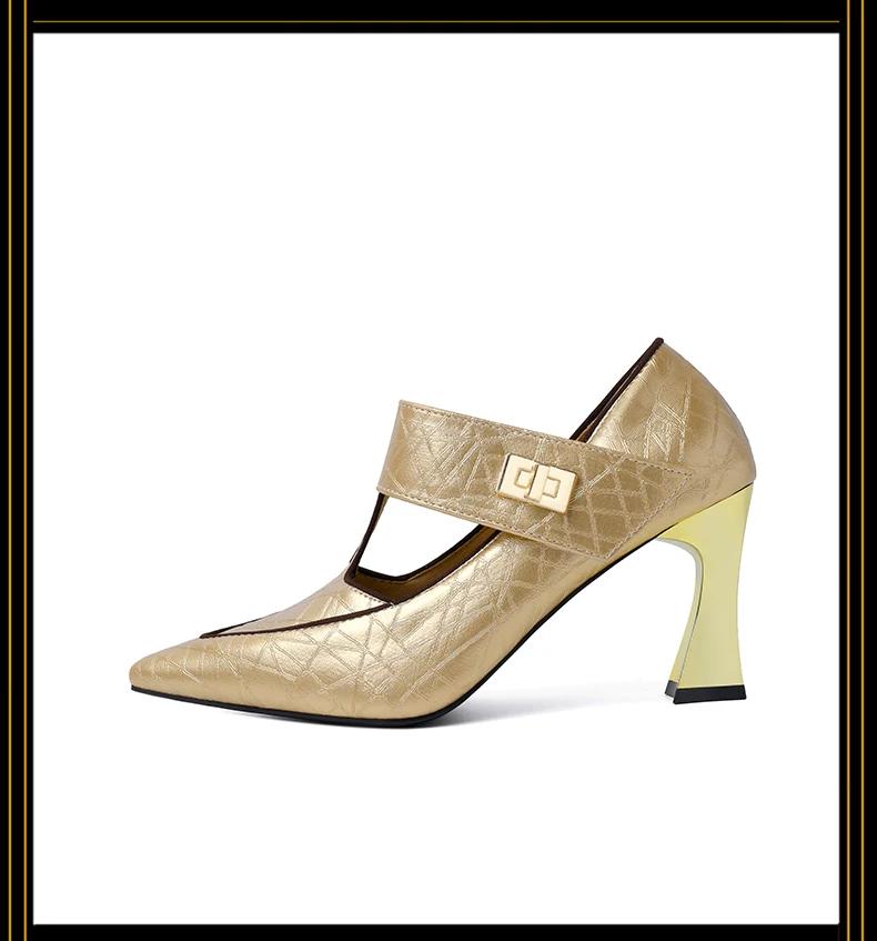 Fashion 2025Spring Ladies' Single Shoes with Heels Pointed Tip Buckle Retro Thick Smooth Outdoor Banquet Zapatos De Mujer