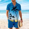 Men's Summer Sets Coconut Tree 3D Print Short Sleeve Tops +Shorts 2 Piece Hawaiian Beach Vacation Shirt Suit Fashion Men Outfit