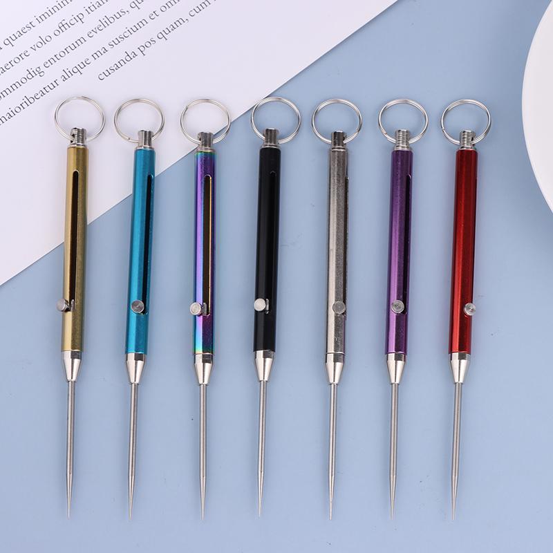 1Pcs Titanium Alloy Telescopic Toothpick Keychain Pendant Gift Fruit Fork Camping Toothpick Holder Unpacking Tool