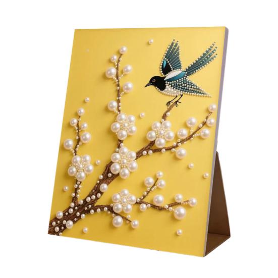 Faux Pearl Art DIY Kit 3D Butterfly Landscape Mosaic Stress Relief Craft for Adults Teens Pre-Printed Canvas with Glitter Resin