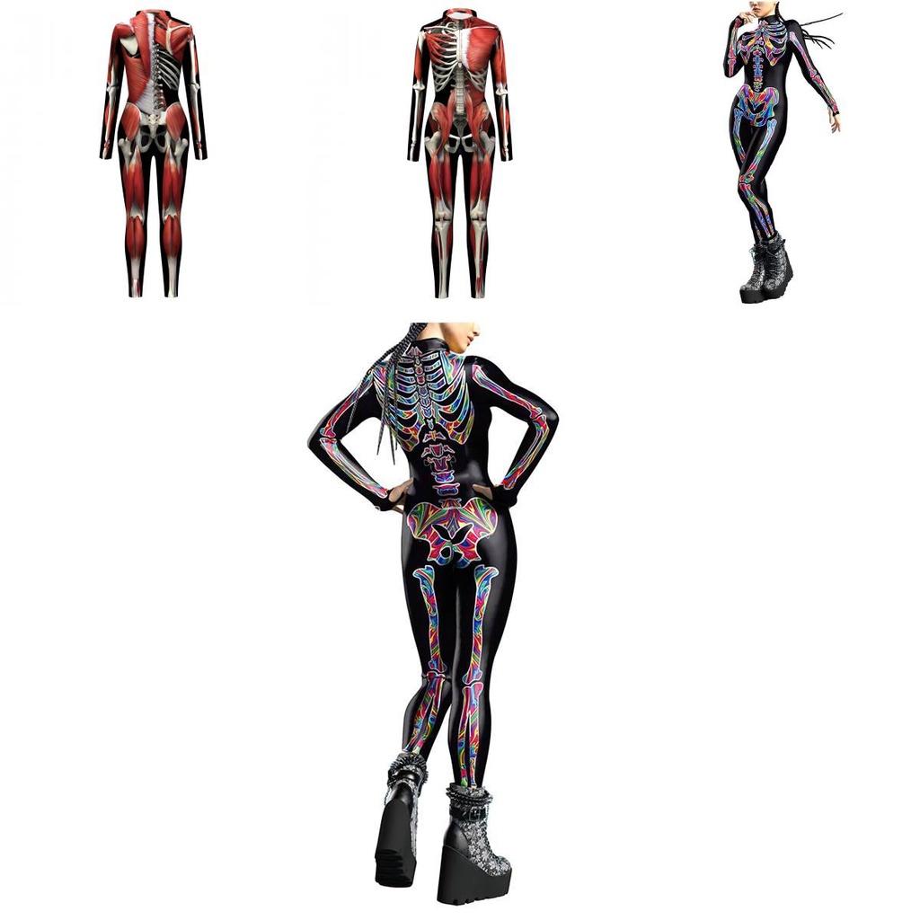 Colorful Skeleton Bodysuit For Halloween Unique Digital Print Jumpsuit