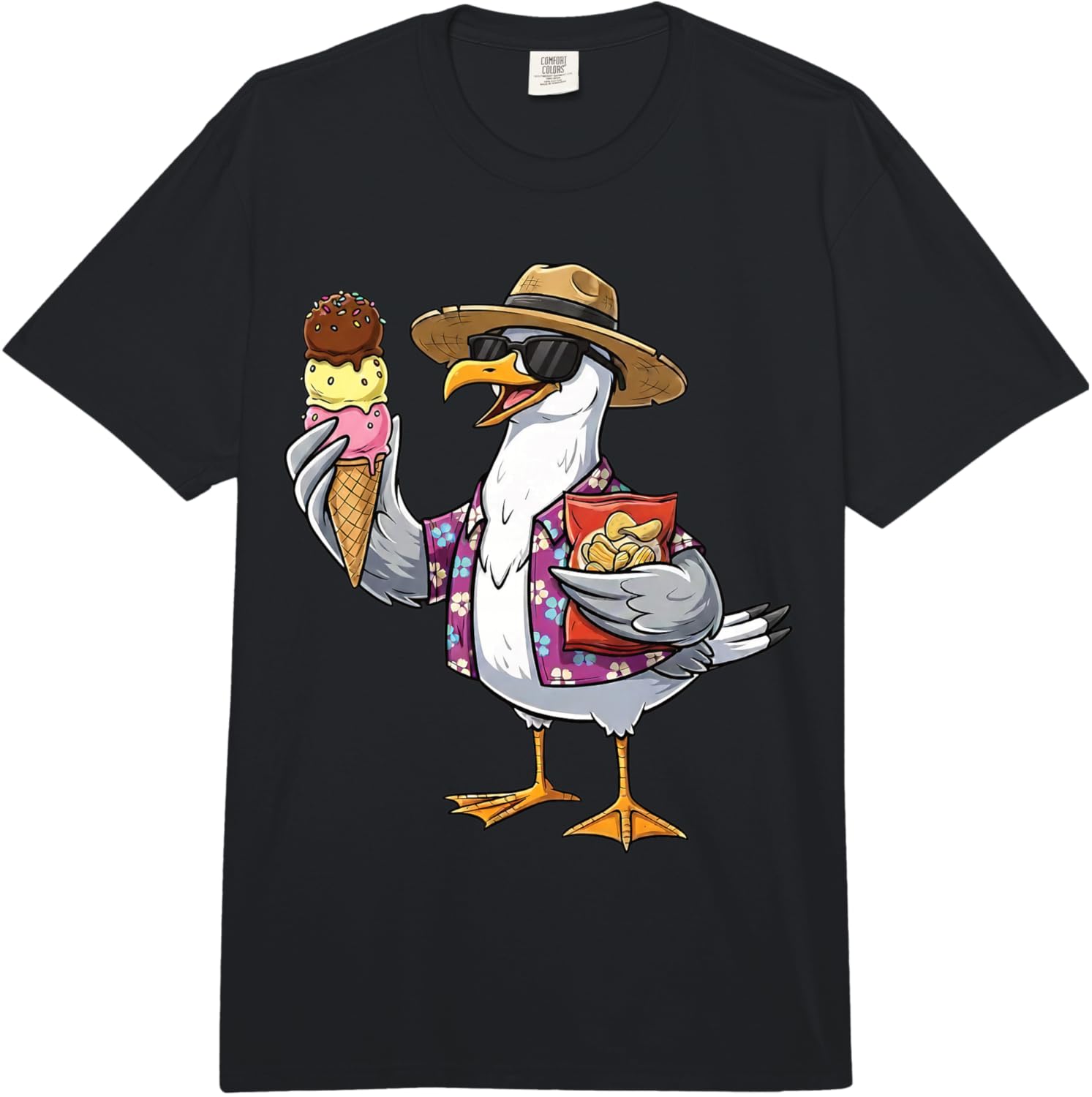 

Cool Seagull with Ice Cream Cone Snack Summer Comfort Colors Adult Heavyweight T-Shirt S разноцветный
