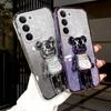 For Realme C85 Pro Case with Cartoon 3D Bear Stand Luxury Slim Gradient Plating Glitter Girls Stylish For Realme C85 Back Cover