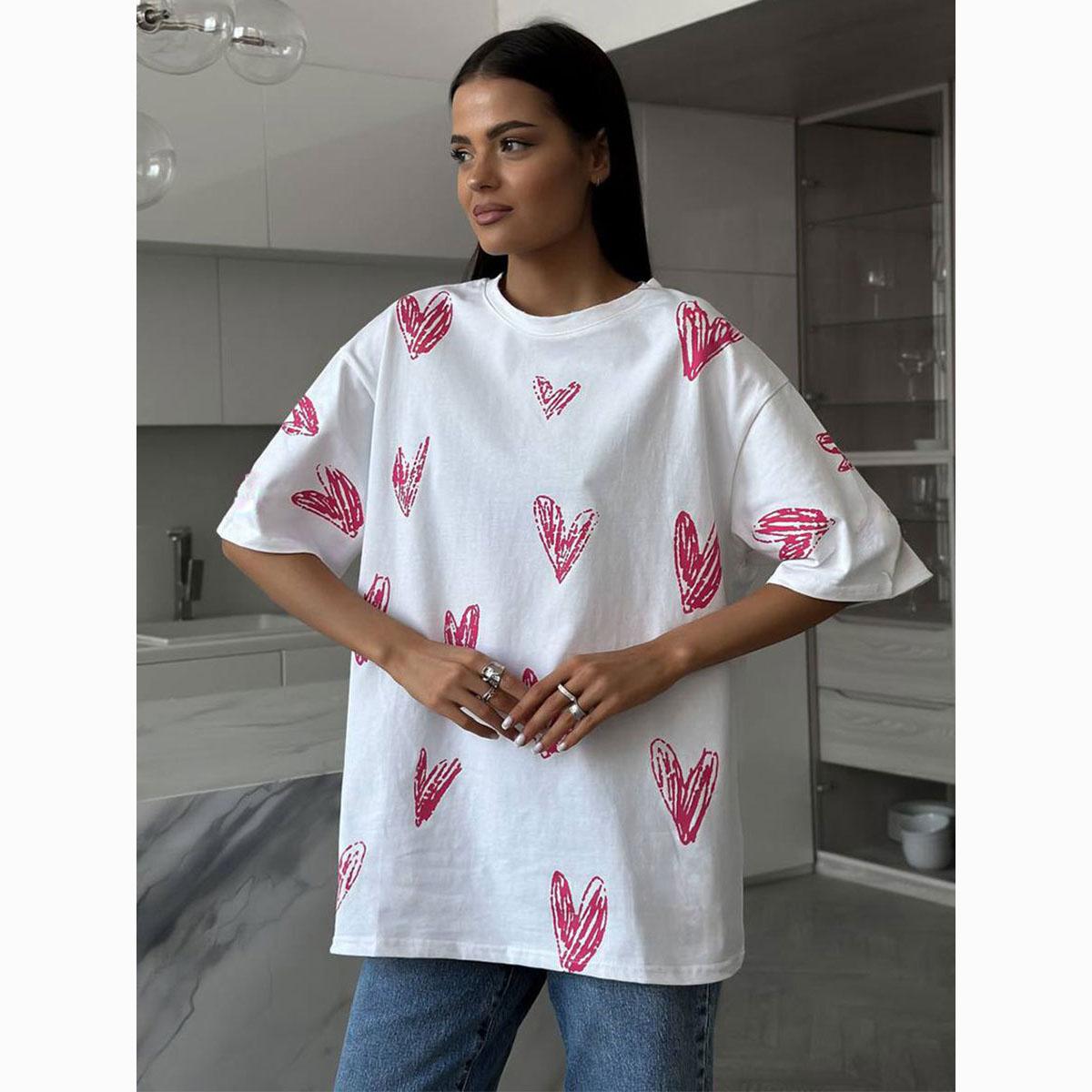 

Летняя женская модная футболка с короткими рукавами и принтом Love с ручной росписью XS белый