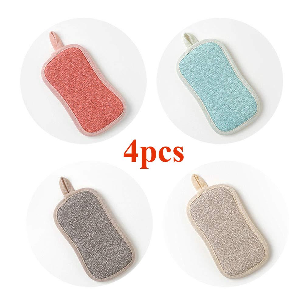 

4 шт. двухсторонняя губка для мытья посуды многоразовая кухонная губка из микрофибры, не царапающая кухонные тарелки и кастрюли 4pcs разноцветный