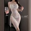 Erotic Underwear, sexy sheer chiffon chest cushion, gathering nightdress, lace-up waist, see-through pajamas, no-take uniform 1278
