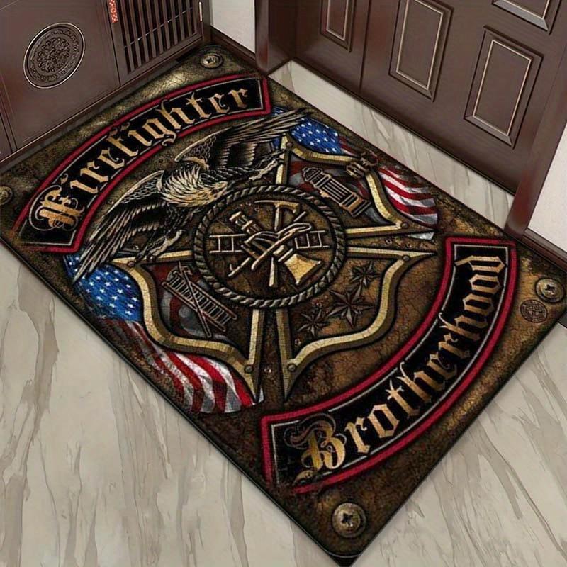Firefighter Brotherhood Rug | Patriotic American Flag Design | Heroic Living Room Carpets for Veterans Skid resistant carpet