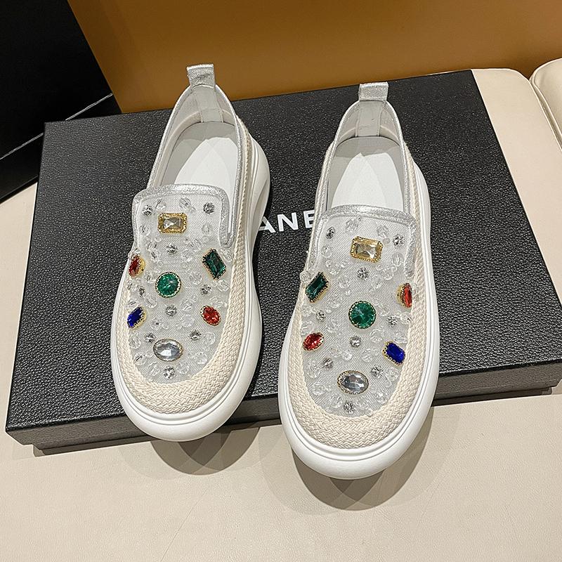 Fashion 5cm 2025 Net Mesh Platform Wedge Flats Crystal Shoes Chunky Sneaker Casual Comfy High Brand Summer Autumn Vulcanize Shoes