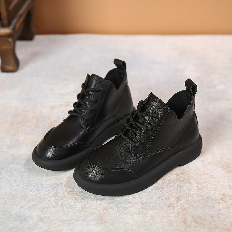 

ботинки Мартин на толстой подошве для женской коллекции осень-зима 2025, новые универсальные маленькие кожаные туфли на толстой подошве со шнуровкой и бархатные теплые ботинки для женщин 40 чёрный