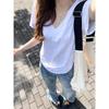 Women's V Neck Short Sleeve Tee Oversized Fit Casual Basic Top Solid Color 100% Cotton Summer Daily T Shirt