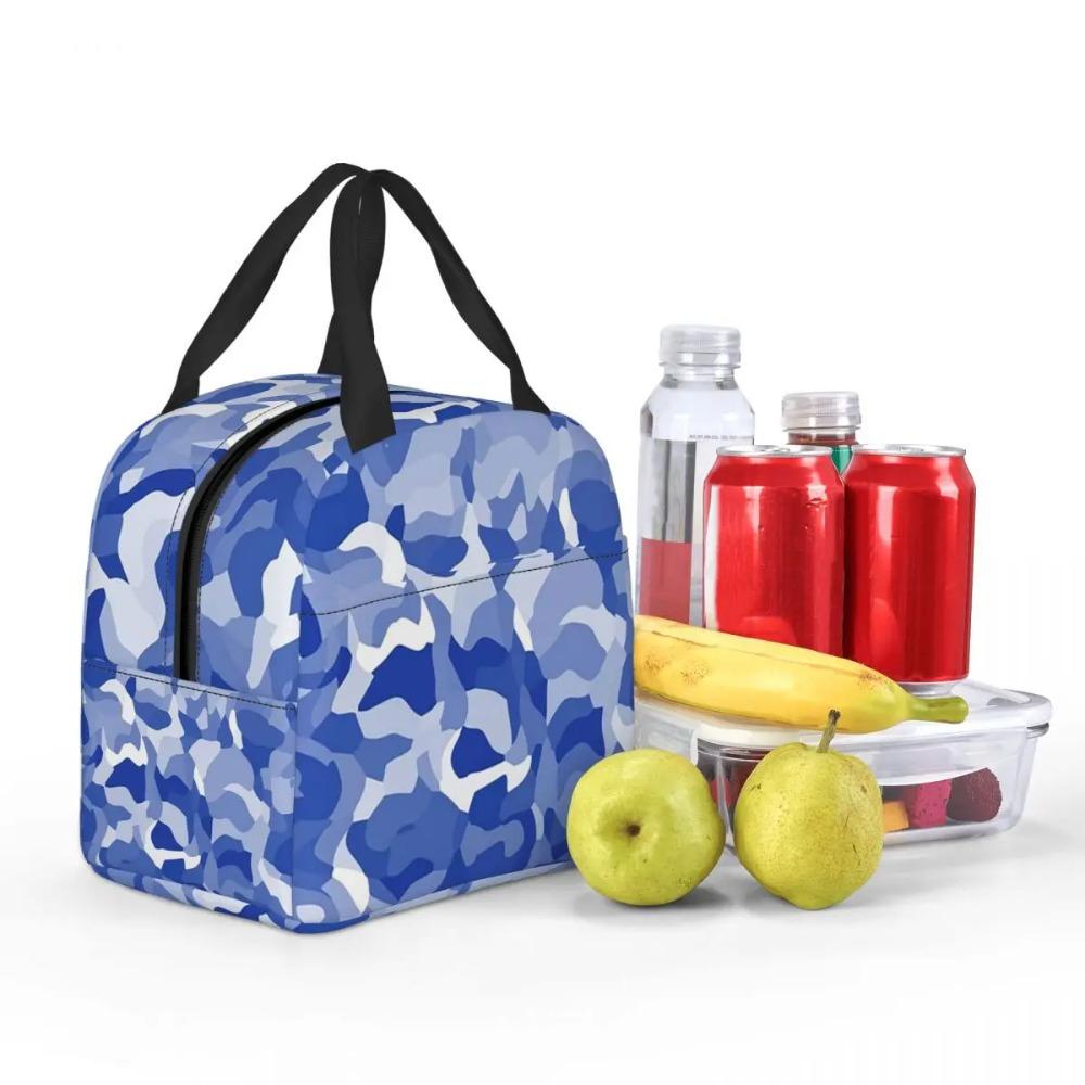 Blue White Blending Camouflage Insulated Lunch Bag for Women Children Leakproof Food Boxes Thermal Lunch Box Tote