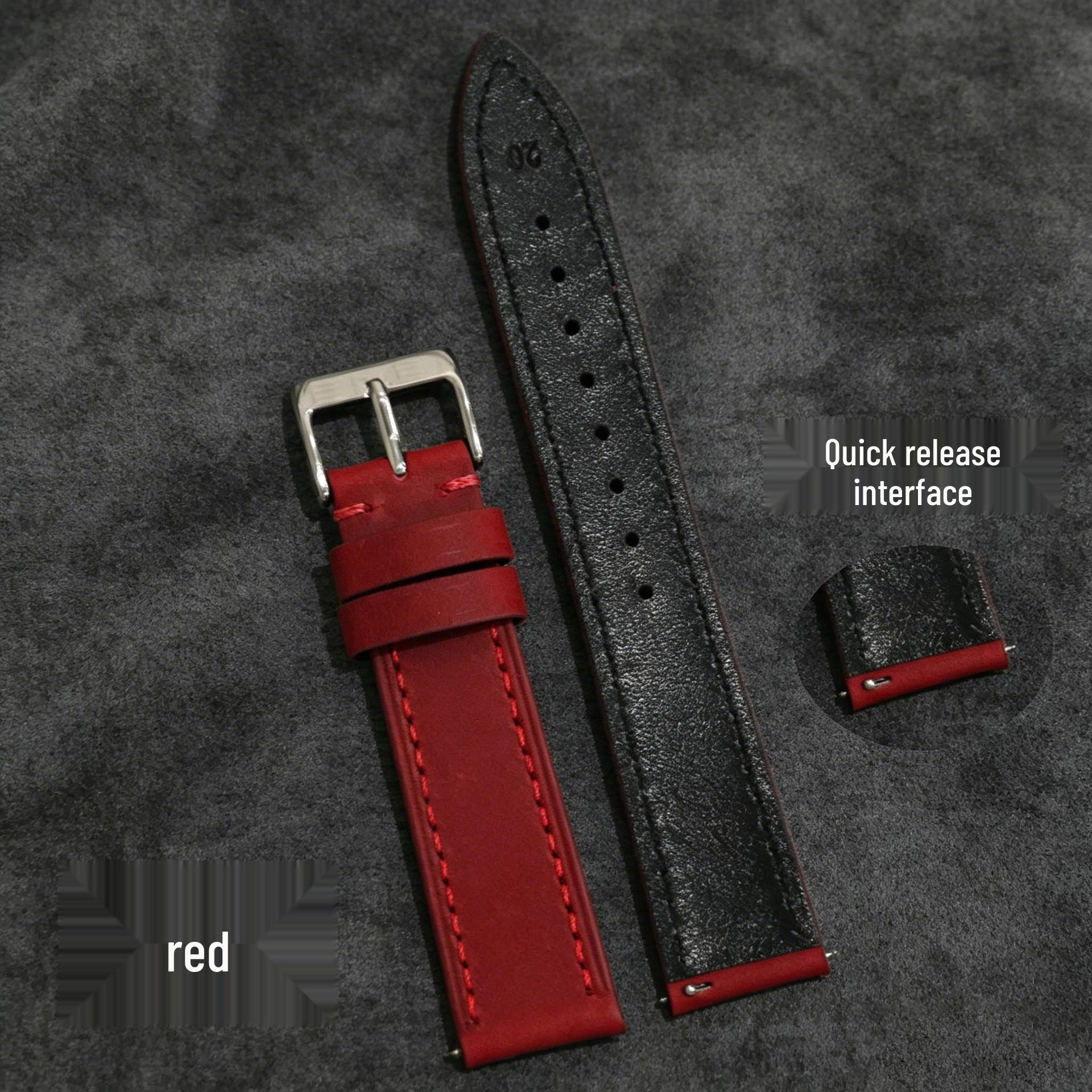 Unisex Green Leather Buckle Watch Strap - Genuine Cowhide Accessories 18mm красный