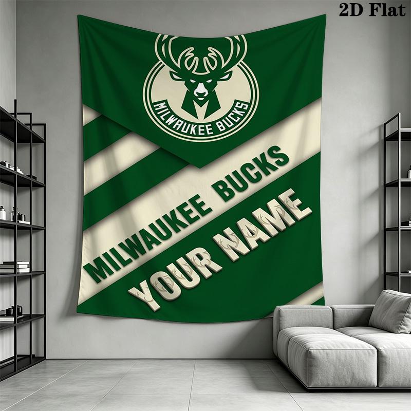 Name Custom Milwaukee Bucks Logo Wall Tapestry Aesthetic Wall Hanging Printed Fabric Blanket Decorative Tapestries for Bedroom Living Room Home Decor