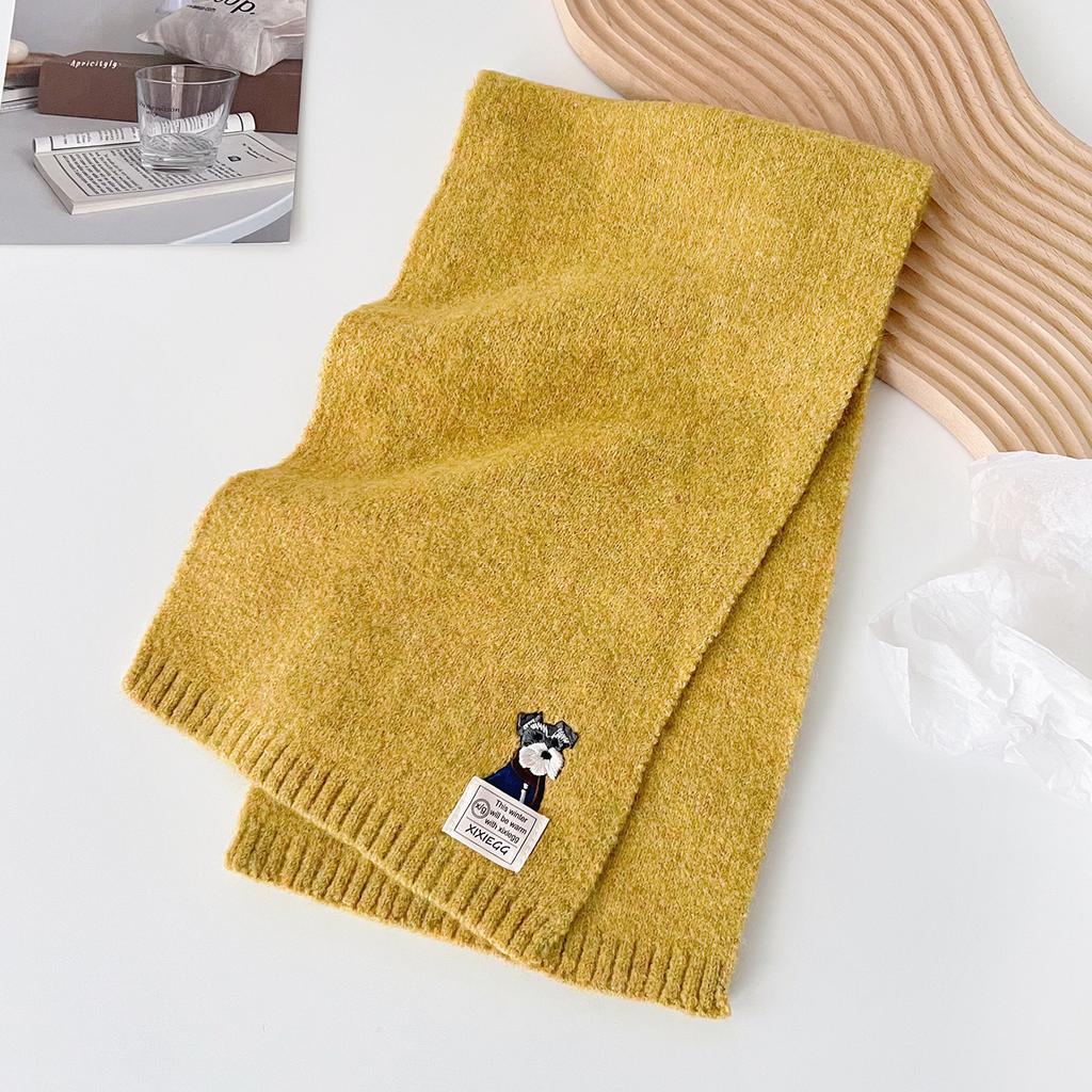 Autumn and winter new embroidered fold-ear dog solid color scarf men's and women's knitted warm and cold-proof versatile scarf