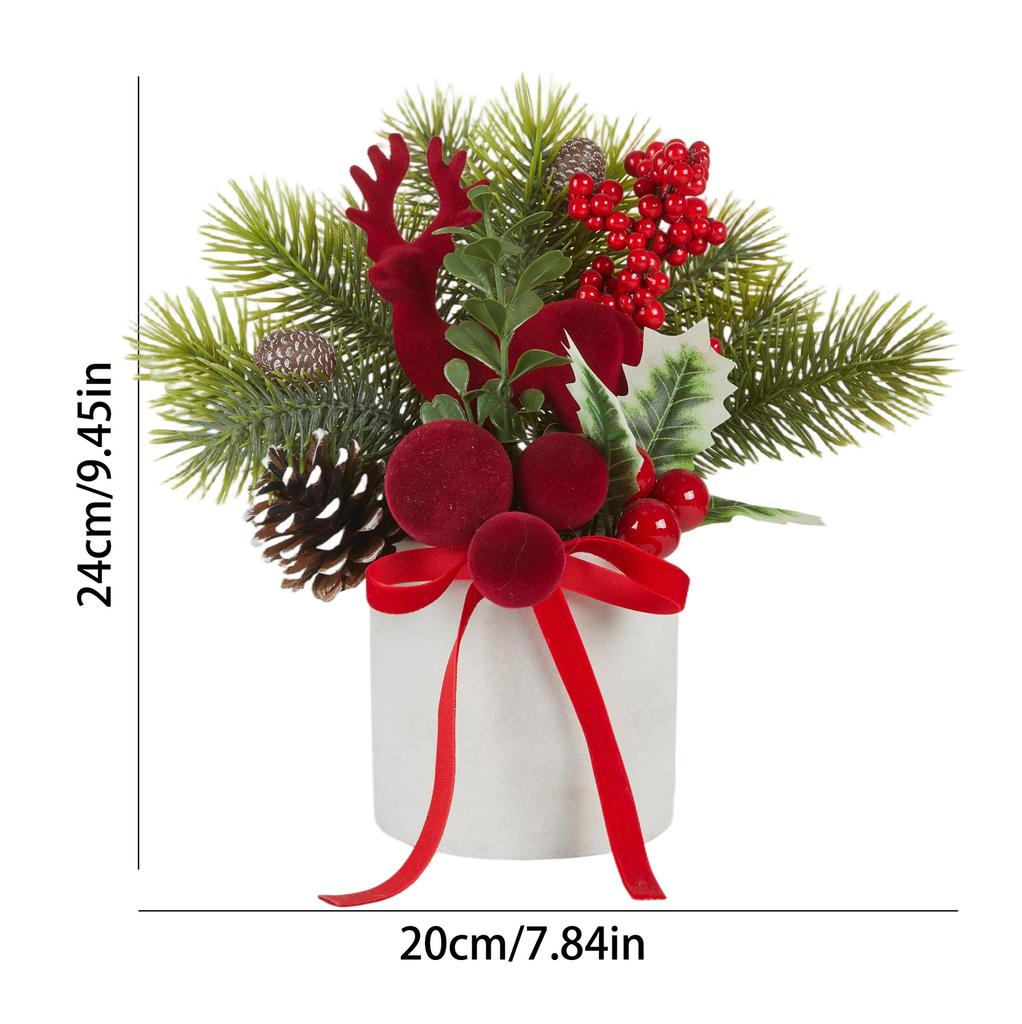 Flocked Reindeer Mini Tabletop Christmas Tree, Small Flocked Tree with Twine and Bow Home Decoration
