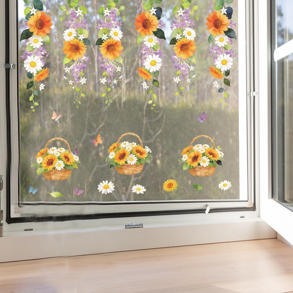 Painted Sunflower Flower Basket, Outdoor Balcony Glass Display Window Sticker