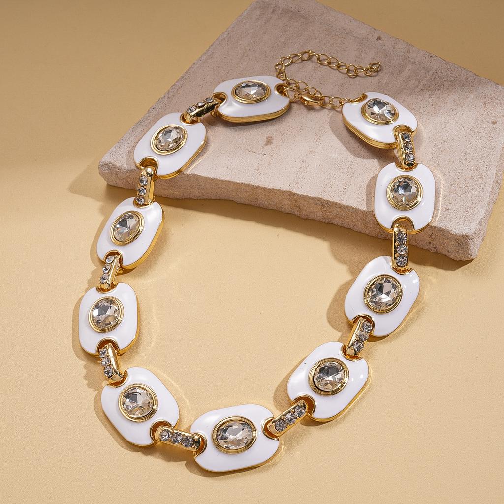 Diamond-set drip oval splicing adjustable sweater chain niche necklace