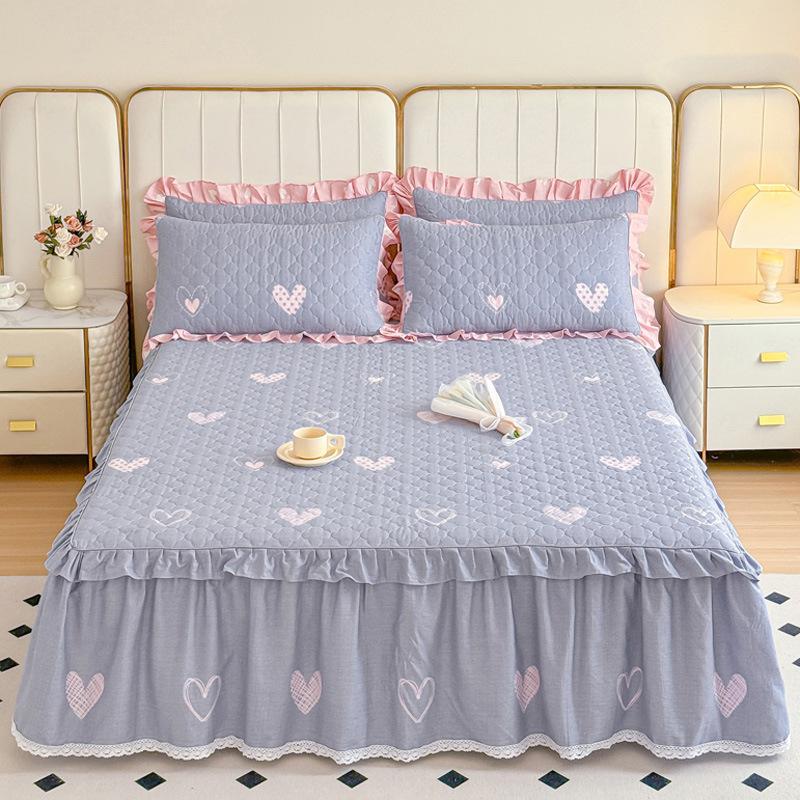 Thickened Pure Cotton Padded Bed Skirt Bedspread Cotton Padded Ruffle Edge Protection Non-slip Pillowcase Bedspread Cover