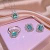 Popular Retro Style Ring Imitation Emerald Color Matching Creative Pendant Ring Set
