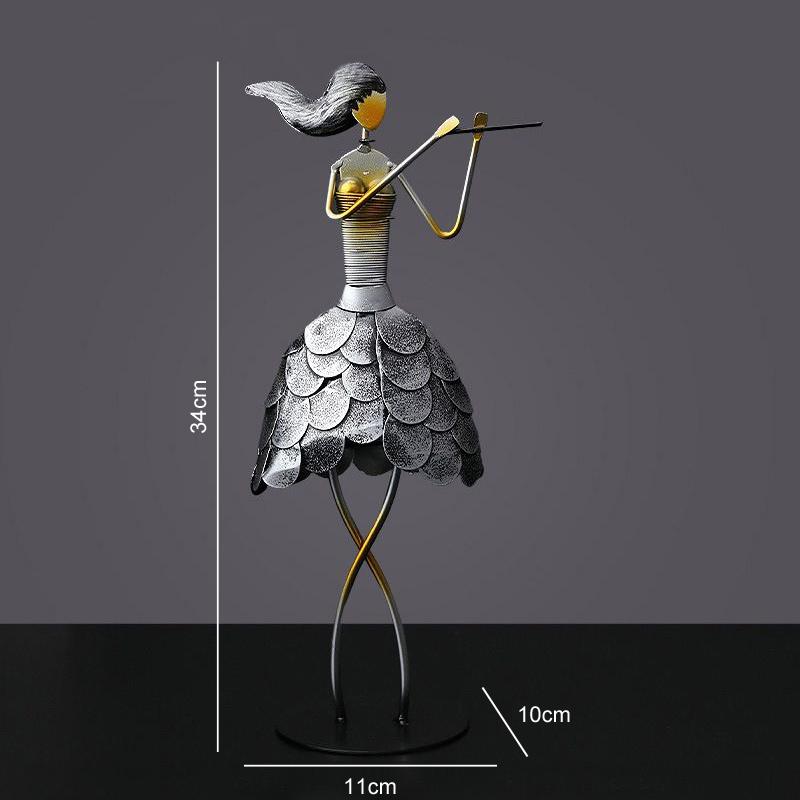 Wrought Iron Musician Figurines Handicrafts Home Study Room Desktop Sculpture Decoration Cafe Bar Club Table Statue Accessories