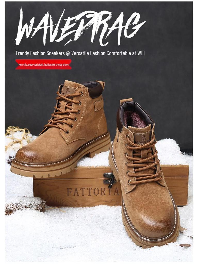 2025 Herbst/Winter Herren Gelbe Leder Martin Wander- & Arbeitsstiefel - Dicke Sohle Britischer Stil