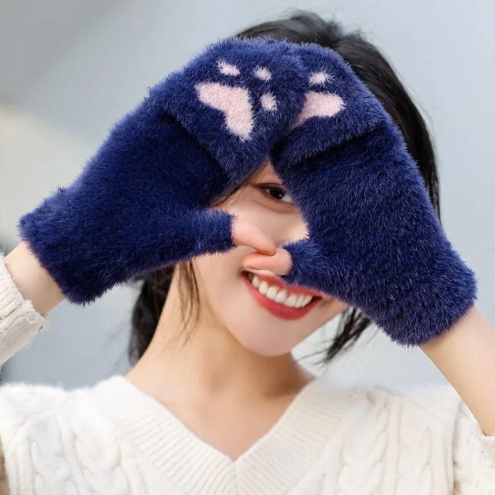 Soft Plus Knitted Finger Gloves Flip Cover Winter Mittens Warm Half Finger Gloves  for Women Girls